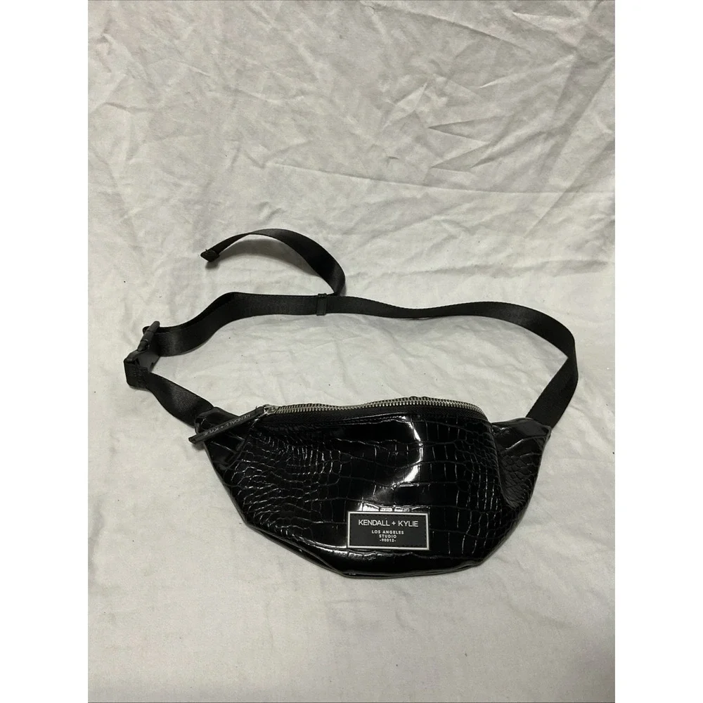 Kendall + Kylie Black Faux Leather Fanny Pack Purse Tote